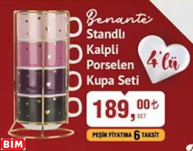 BENANTE STANDLI KALPLİ PORSELEN KUPA SETİ
